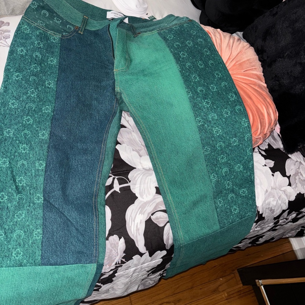 Marine Serre Green and Teal Patchwork Jeans